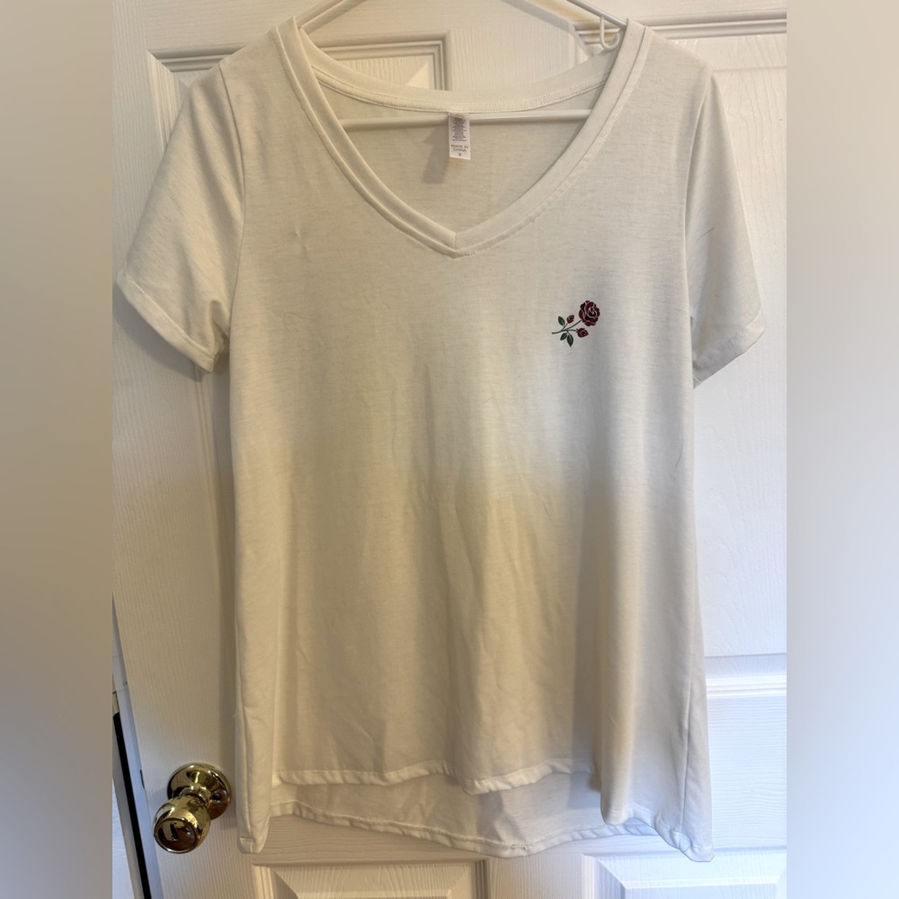 White V-Neck with Rose